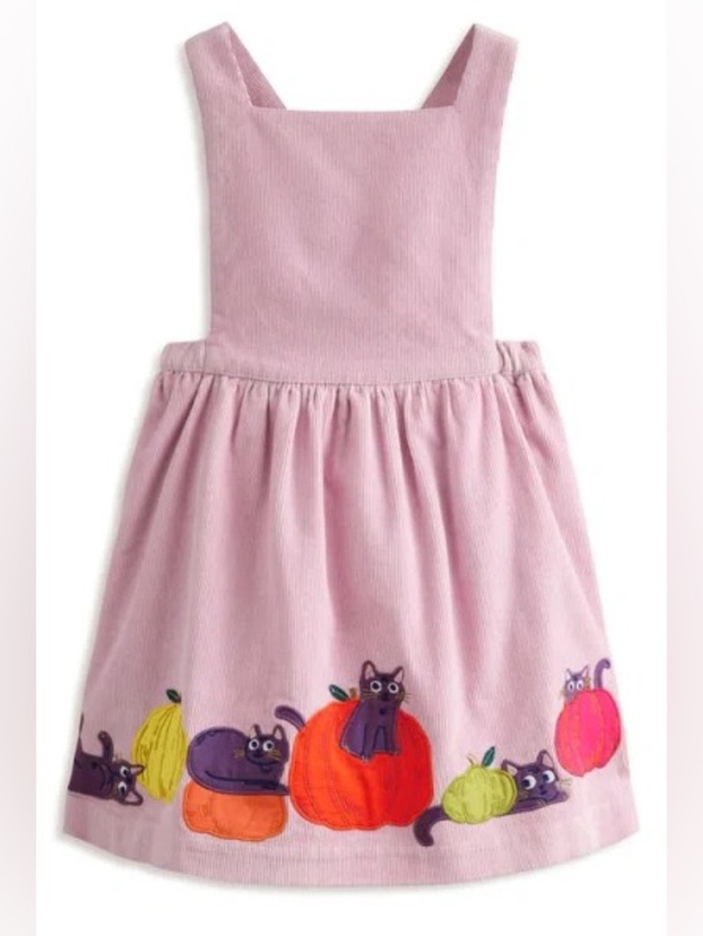 Mini Boden Girls Pumpkin Cat Applique Corduroy Pinafore Dress Size 5-6Y